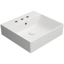 GSI - Vasque en céramique kube x 50x47cm, 3 trous de robinetterie, blanc mat