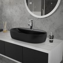Luxebath - ML-Design Lavabo en Céramique Noir Nat 60 x 40 x 12 cm, Ovale, Vasque à Poser sur Table de Toilette, Lave-Mains pour la Salle de Bains /