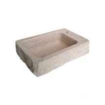 Vasque en pierre Saint-Quentin - 60 x 35 x 10 - Percement robinetterie côté droit - Lanvignes Doré Jaune Vieilli Comptoir Des Pierres