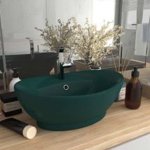 Maisonchic - Vasque - Lavabo de salle de bain, Évier ovale à trop-plein Vert foncé mat 58,5x39 cm Céramique 996722