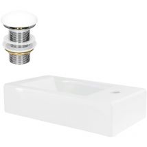 Lavabo en Céramique, Blanc , 46x26x11 cm, Anguleux, Garniture de Vidage 1 1/4', Montage Mural/Á Poser, Trou de Robinet à Droite, Design Moderne,