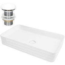 Lavabo en Céramique, Blanc, 68x38x12 cm, Forme Anguleux, Garniture de Vidage 1 1/4', Vasque á Poser, Design Moderne, Lavabo à Main, Lavabo de