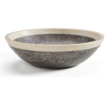 Pegane - Vasque à poser / lavabo en marbre coloris gris / blanc - Diamètre 42 x Hauteur 15 cm