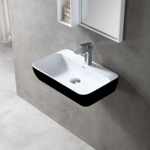 Bernstein - Vasque à poser ou lavabo à suspendre TWG201 en solide surface (Solid Stone) – noir/blanc mat – 60 x 40 x 14 cm