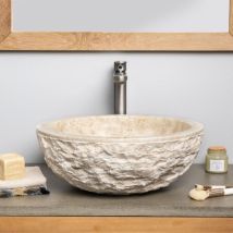 Wanda Collection – Vasque à poser en marbre crème – Diamètre 40 cm – Salle de bain et WC
