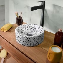 Vasque ronde à poser en terrazzo crème, Arlequin mini