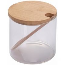 Villa d’Este Home Tivoli Zuccheriera in Vetro borosilicato con Tappo e cucchiaino in Bamboo 500 ml, Misure: Ø 9,6 x h. 9,8 cm