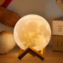 Veilleuse 12cm (Petit) Lampe Lune 3D Veilleuse Lumière Lune 16 Couleurs LED avec Support en Bois et Télécommande/Tactile et Rechargeable par USB