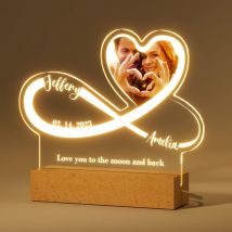Shmshng - Veilleuse Amour Infini - Lampe Personnalisée avec Photo Prénoms Texte Date - Cadeau Saint Valentin Homme et Femme, Mariage, Couple