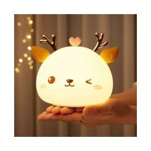 Veilleuse Bebe,Veilleuse Enfant Rechargeable LED,Lampe de Chevet, 7 Couleurs Portable en Silicone,Lampe Cerf Multicolore avec ContrôLe Tactile,Cadeau