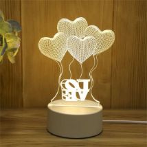 Veilleuse en forme de ballon en forme de cœur, cadeau de Saint-Valentin, lampe de table led plate à motif de cœur, rechargeable par usb, avec 3
