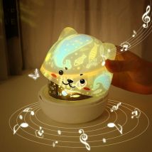 Veilleuse Enfants, Lampe Projecteur Étoile 360° avec 6 Projections et 5 Musiques, Veilleuse Musique USB, Lumière de Décoration de Chambre d'Enfants,