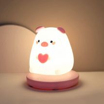 Linghhang - Veilleuse led cochon rose mignon, lampe de chevet Rechargeable 3 couleurs pour chambre à coucher, chevet, enfants et cadeau de noël