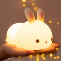 Veilleuse LED Enfant Rechargeable,Veilleuse Lapin Tactile Avec 7 Couleurs,Veilleuse Portable Silicone Nuit,Cadeau Bebe Fille Garcon