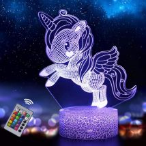Cadeau Licorne, Veilleuse Licorne pour Enfants, Lampe de Nuit Jouet Licorne, 16 Couleurs Changent la Lampe 3D Licorne