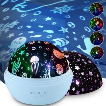 Jalleria - Veilleuse pour enfants, projecteur de veilleuse rotatif pour enfants avec 16 modes d'éclairage, projecteur de veilleuse à 4 films pour