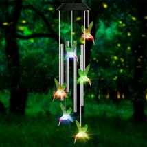Veilleuse Solaire Carillon à Vent, Exterieur Changement de Couleur led Colibri Carillons éoliens de Tubes en Aluminium, pour Cadeau Femme Maman