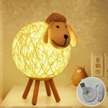 Veilleuse Veilleuse led petit, Mouton Lampe de Chevet en Rotin, Veilleuse Enfant Projecteur, Lampe Nuit led pour Chambre, Chambre Bébé, Salon,