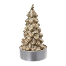 Vela de cera en forma de pino dorada con brillantina, 9,2x9,2cm.