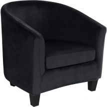 Velours Housse de Fauteuil Club Cabriolet Ensemble de 2 Pièces avec Housse de Coussin, Housse pour Fauteuil Salon Crapaud Extensible Tub Chair, noir