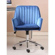 Roomee - Velvet Desk Office Chair Swivel Chair with Chrome Base in Blue