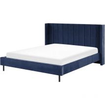 Beliani - Bedroom Velvet eu Super King Size Bed Frame 6ft Navy Blue Slatted Base Villette