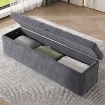 Velvet Upholstered Bench, Upholstered Bench Seat, Bed Stool, Bench with Storage Space, 135 x 41 x 42 cm,Grey