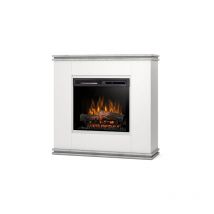 Outinfire - vena - Caminetto elettrico a libera installazione a led - 28' - Bianco opaco / Cemento - 103 x 100 x 35,4