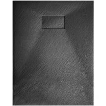 Bricozone - Piatto Doccia Spessore 2.6 Cm Resina smc Effetto Pietra Stone Ardesia Antiscivolo Riducibile Filopavimento Con Griglia Di Copertura Nero