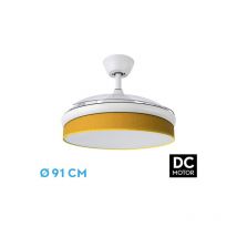 Fabrilamp - cahersa- Ventilador de Techo dc moda 72W Blanco/AMARILLO 91D 3ASPAS