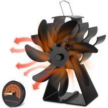 Ventilador de estufa de leña, 7 aspas con termómetro, ventilador de chimenea de encendido térmico, ventilador de chimenea de arranque silencioso