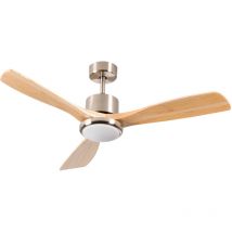 7H DAYRON - Ventilador de Techo con Luz LED Alaska, 6 Velocidades, 56W, Ø122 cm, 3 Aspas Madera, Mando a Distancia y Temporizador, Función