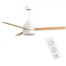 Grunkel - Ventilador de Techo con luz led y aspas instalación reversibles blanco y madera - SKYECO-42 - Mando a distancia. 6 velocidades.