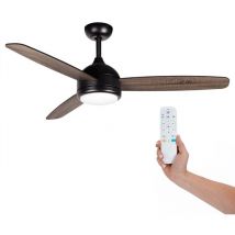Kekai - Ventilador de Techo Siroco Negro dc 132x40cm 55W Negro con Aspas de Madera, Luz Regulable, Temporizador y Aplicación Smart
