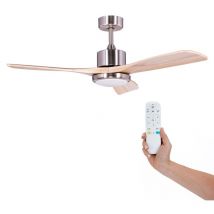 Kekai - Ventilador de Techo Tramontana dc 132x40cm 55W Plata con Aspas de Madera, Luz Regulable, Temporizador y App Smart