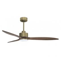 Klassfan - Modulo slim - Super destratificateur et ventilateur dc 132 cm Laiton pales bois sombre avec Lumière 25 à 35 m²