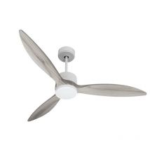 Klassfan - Modulo slim - Super destratificateur et ventilateur dc 132 cm Blanc pales bois gris avec Lumière 25 à 35 m²