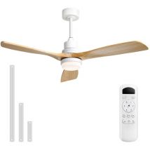 Sofucor - Ventilador de techo 6 velocidades - Motor de cc de bajo consumo - 132 cm - Color blanco y madera maciza