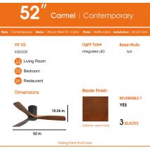 Sofucor - Ventilador de techo con 3 aspas de madera, motor de cc silencioso, control remoto, sin luz, 132 cm.