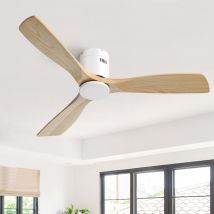 Sofucor - Ventilador de techo con 3 aspas de madera, silencioso, motor reversible, control remoto, sin luz, 132 cm.