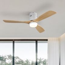 Sofucor - Ventilador de techo con luces, 3 aspas de madera, motor de cc, control remoto, 132 cm, blanco y madera maciza.