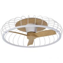 Nature Luz de techo led regulable y ventilador reversible de 30 w cc, control remoto blanco/madera y control de aplicación - Mantra