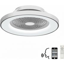 Tibet Luz de techo led regulable y ventilador de cc de 35 w, control remoto, aplicación y control de voz de Alexa/Google, plateado - Mantra