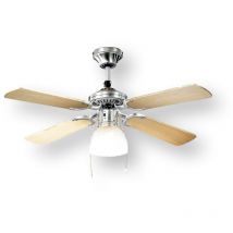 Ventilateur de Plafond avec Lumière Perenz 7064 cr Noyer Clair - ø 105 cm, 4 Pales, 3 Vitesses, Moteur ac 50W, Silencieux, Raccordement Ampoule E27