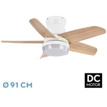 Ventilateur DC Neutron 24W Blanc/Hêtre 5 Pales