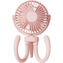 Ventilateur de Bureau Portable Rechargeable pour Poussette, Rotation à 360°, Mini Ventilateur usb, Rose