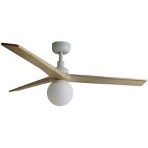 Faro Barcelona - Ventilateur de plafond dc Klim m Blanc-Chêne avec Lumière