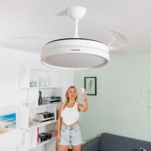 Innovagoods - Ventilateur de Plafond avec Lumière led et 4 Pales Rétractables Keteez Blanc 72 w Ø49-104 cm