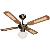 Ventilateur De Plafond Bali 50w Ø107cm – 4 Pales Mdf Fsc – Moteur Laiton Antique – Sélecteur 3 Vitesses – Globe E27 – Farelek