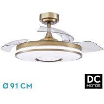 Fabrilamp - Ventilateur de plafond dc Dani à pales repliables et télécommande (48W 3CCT 4800lm) Ø38-91x32-44,5cm couleur cuir